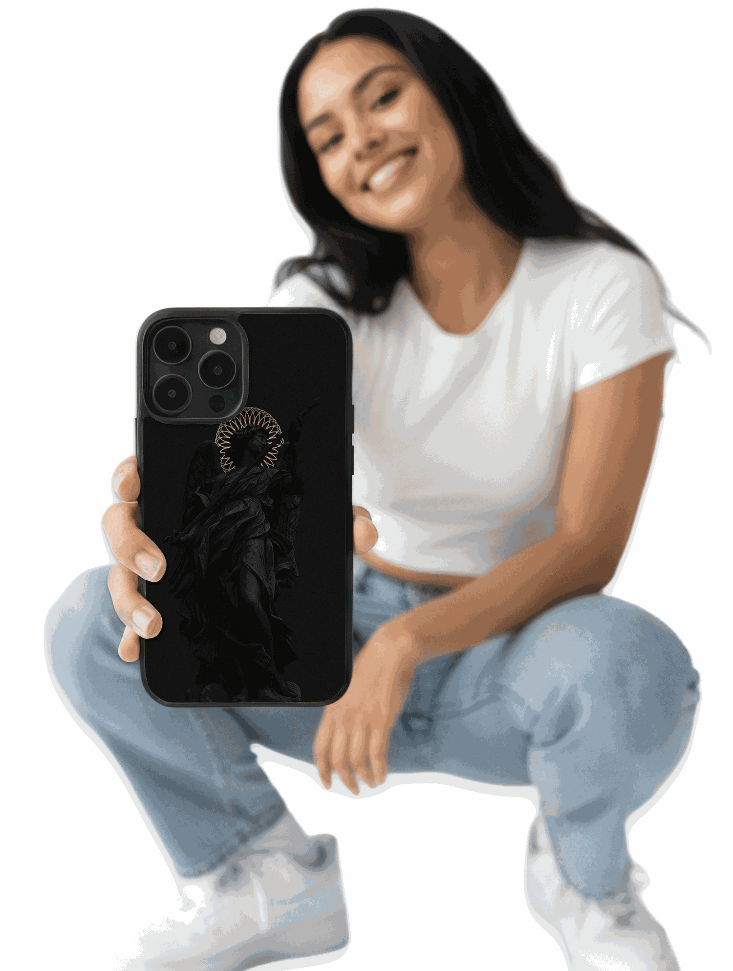 Ángel Oscuro minimalista y elegante diseño de case negro con detalles sutiles y estilo moderno
