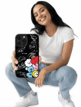 BTS autographs and colorful BT21 characters phone case featuring Tata, Chimmy, and Cooky