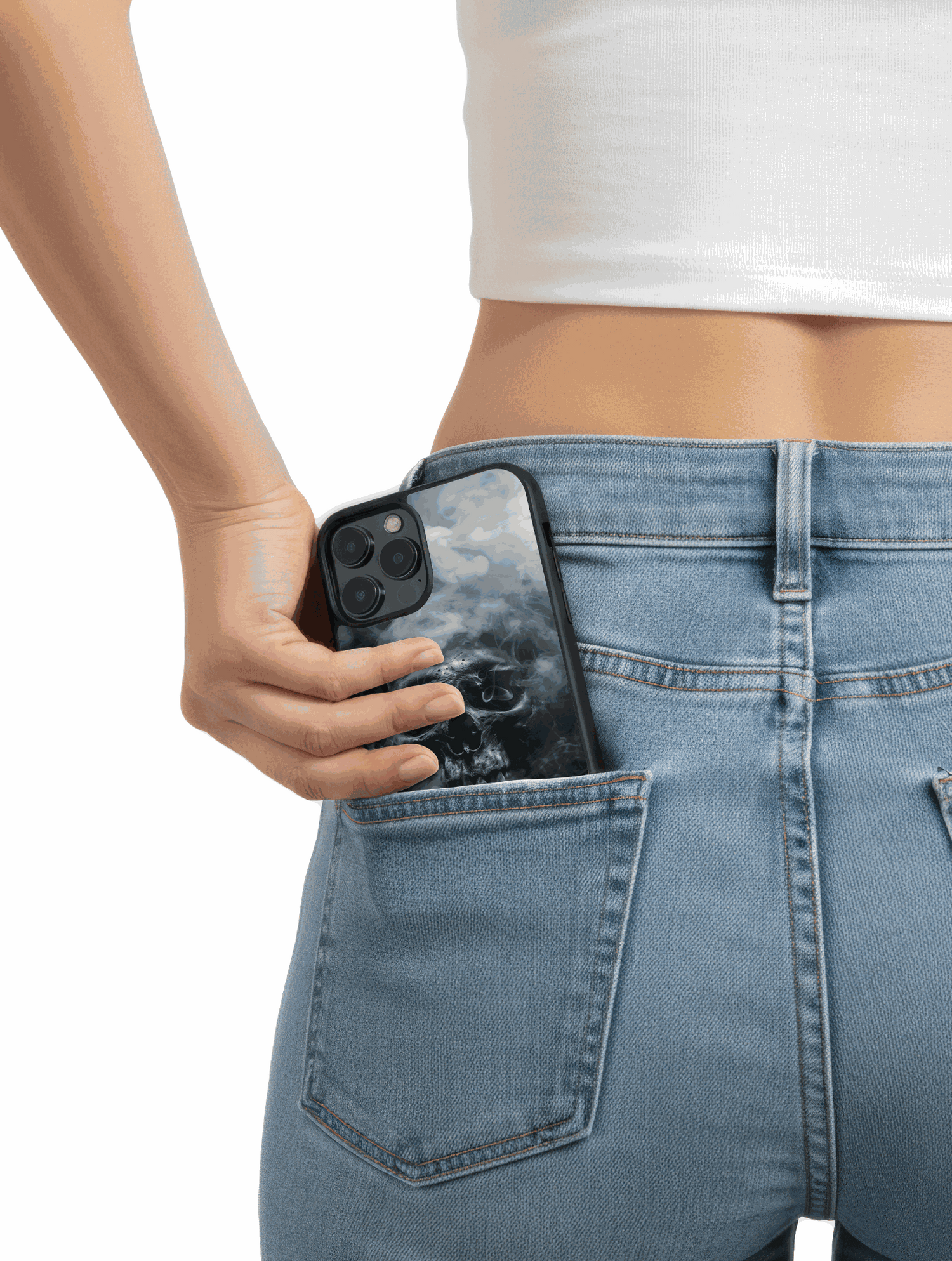 Funda Calavera de Humo con diseño oscuro y protección antigolpes para dispositivos móviles