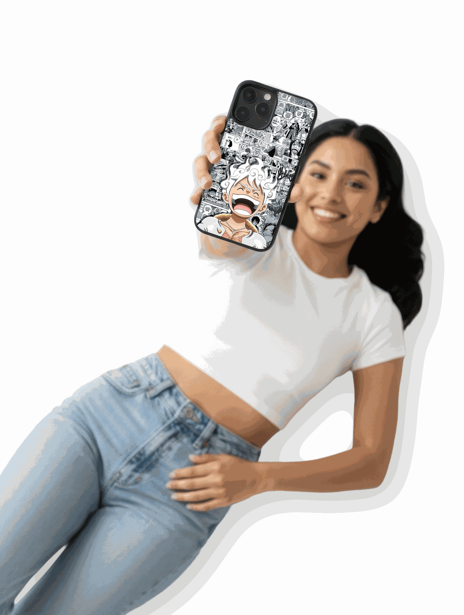 Case Joy Boy Awakening de One Piece con diseño manga blanco y negro de Luffy en Gear Fifth
