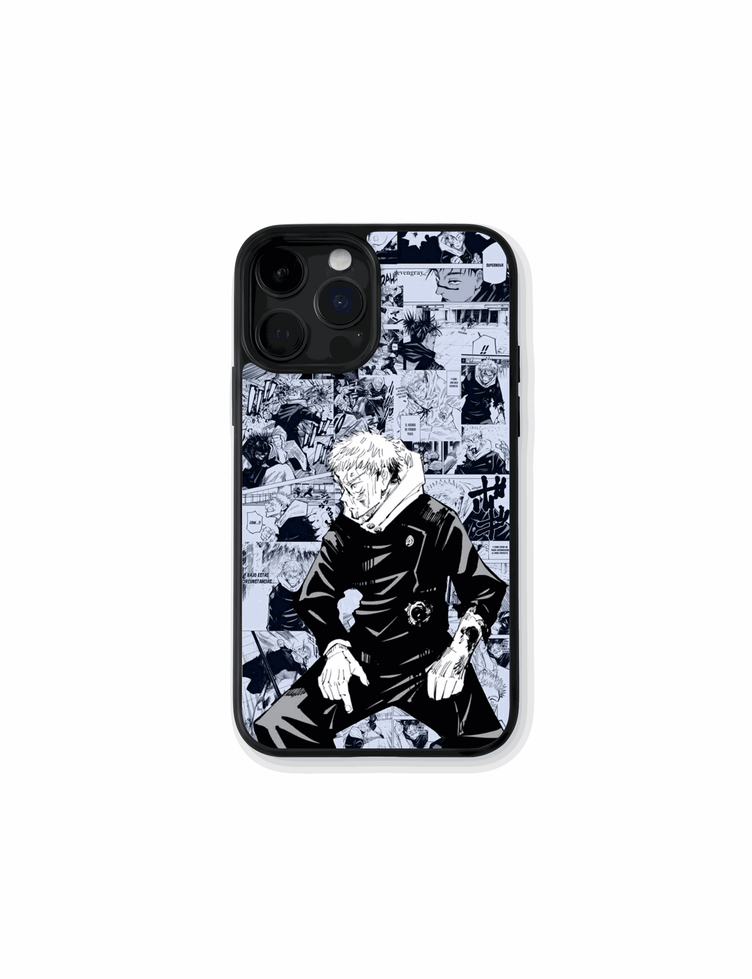 Case Itadori Manga style design featuring Jujutsu Kaisen character with Sukuna power and determined heart
