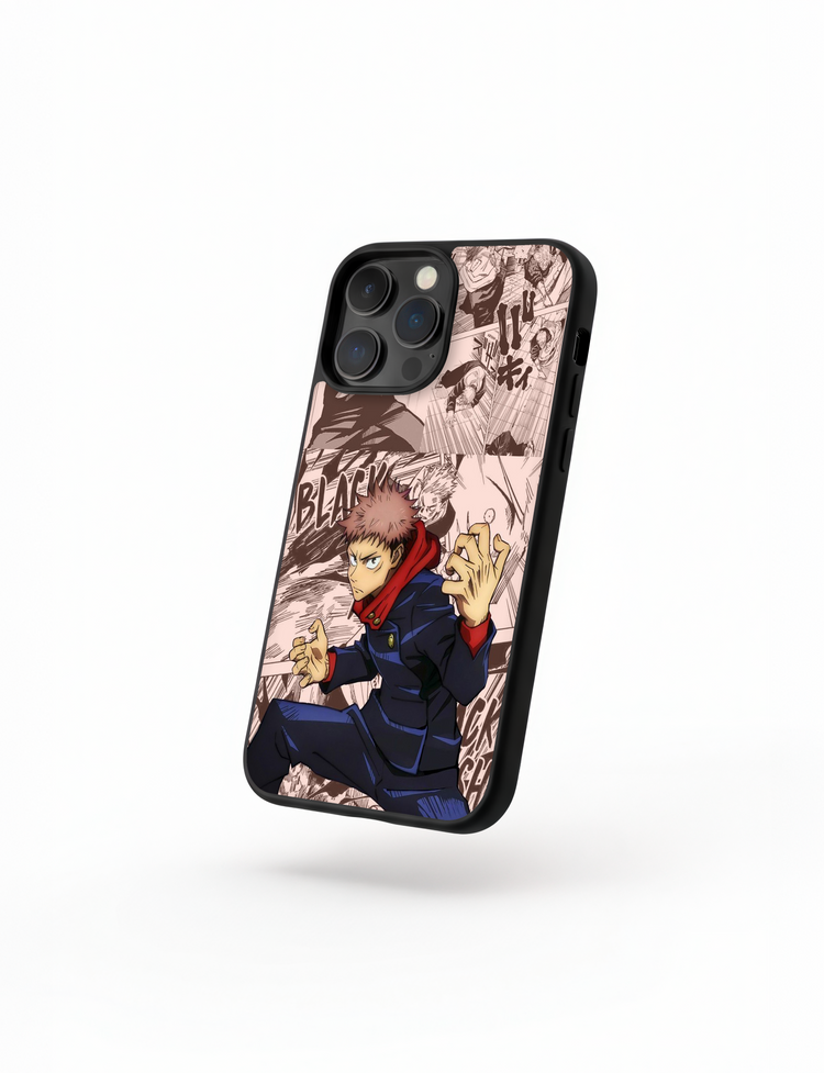 Case Itadori Intenso phone case inspired by Yuji Itadori from Jujutsu Kaisen displaying determination and courage design
