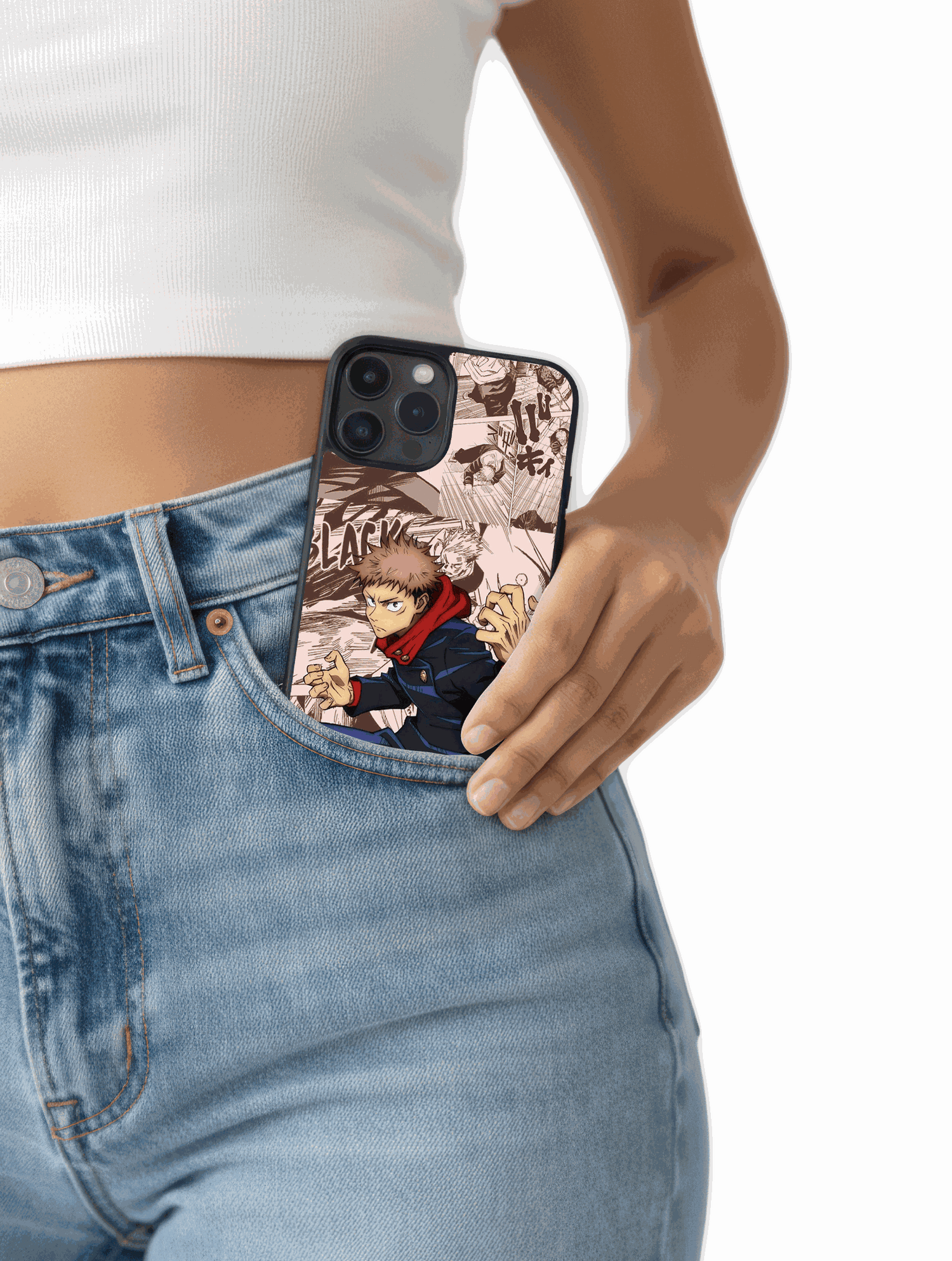 Case Itadori Intenso style phone case inspired by Yuji Itadori from Jujutsu Kaisen showcasing determination and courage