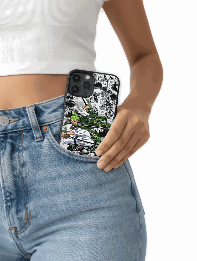 Funda manga Caso Zoro Wano con diseño de espadachín imponente y protección antigolpes