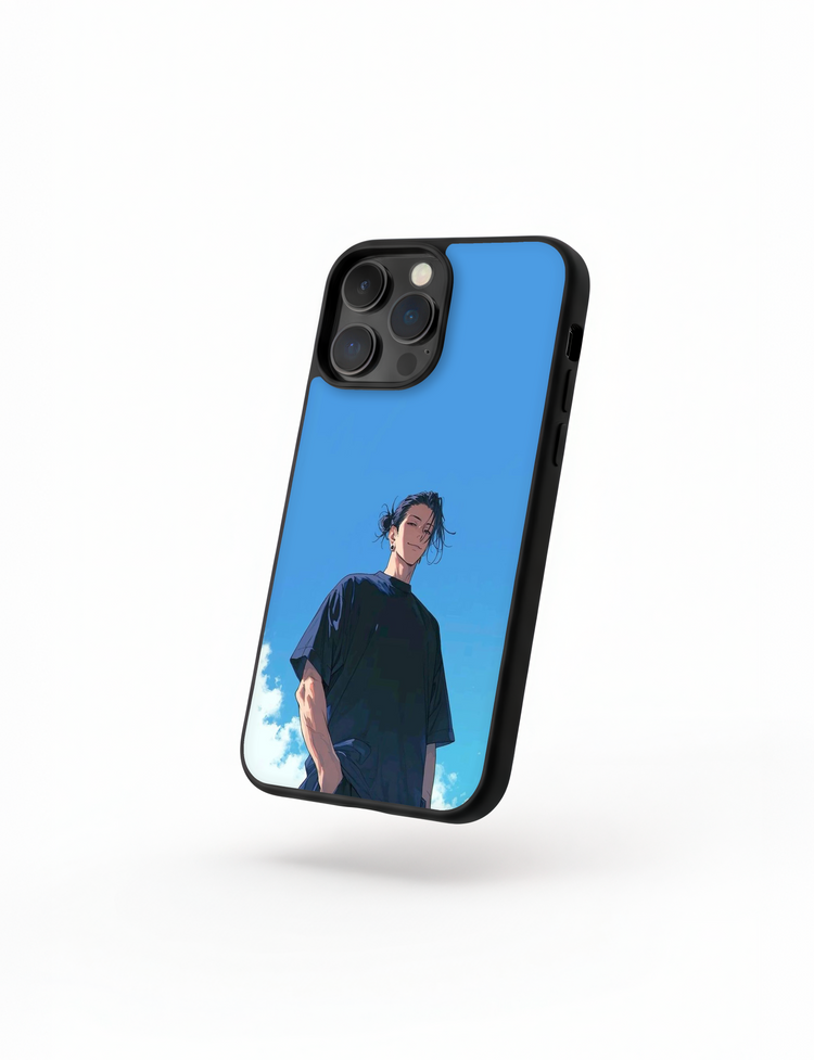 Case Geto Chill Style diseño minimalista y poderoso con Geto bajo el cielo azul en Jujutsu Kaisen