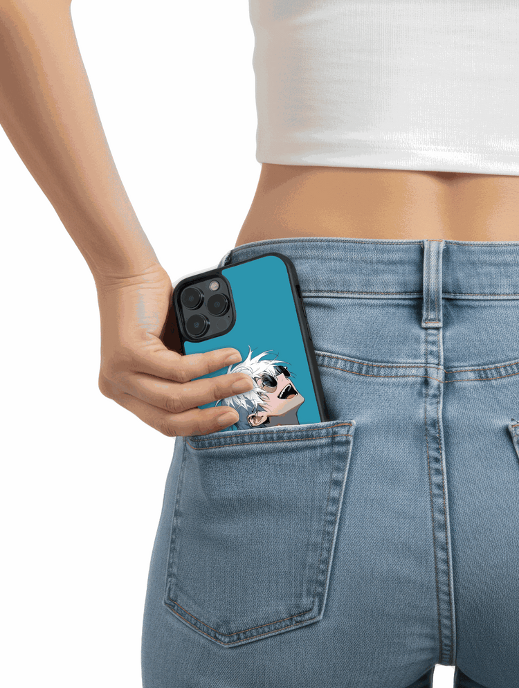 Case Gojo Chill Smile diseño fresco y relajado de Gojo sonriendo sin preocupaciones
