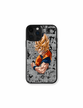 Case Goku Manga Style with explosive Dragon Ball Z energy background
