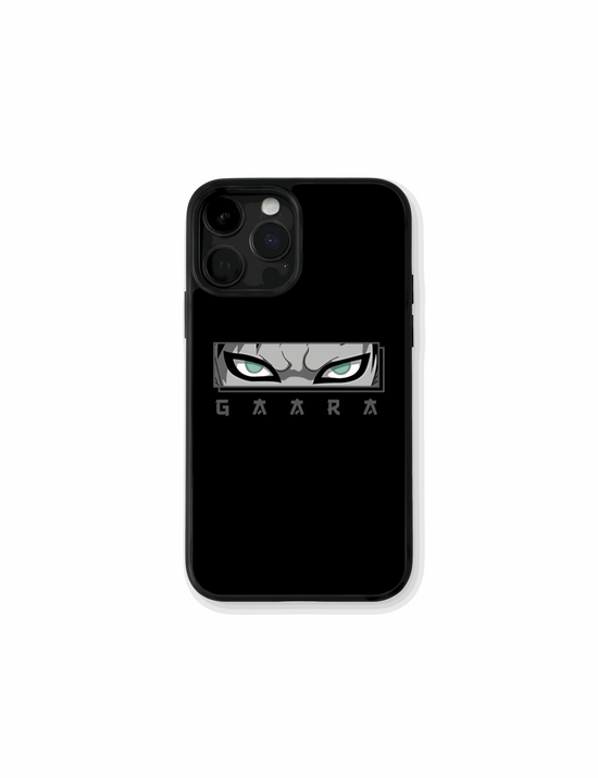 Case Gaara Sand Eyes con mirada intensa y fondo oscuro minimalista