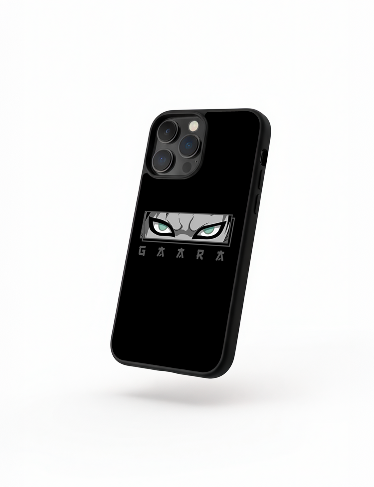 Case Gaara Sand Eyes diseño minimalista con fondo oscuro y mirada intensa de Gaara de Naruto