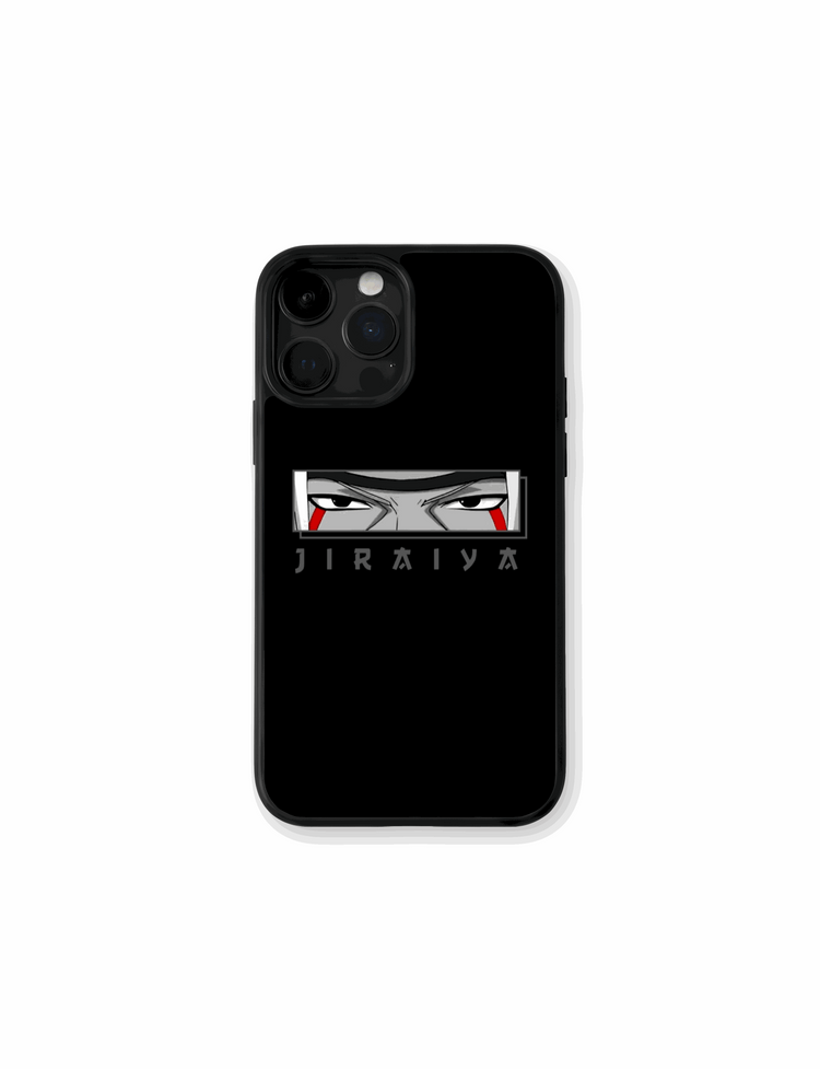 Case Jiraiya Sage Eyes con mirada sabia y fondo oscuro minimalista