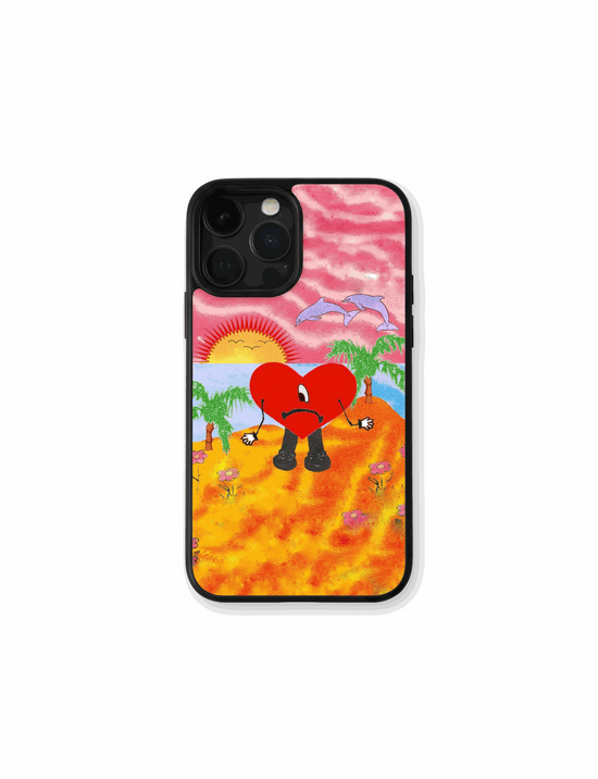 Vibrant Bad Bunny phone case with colorful design and beach vibes