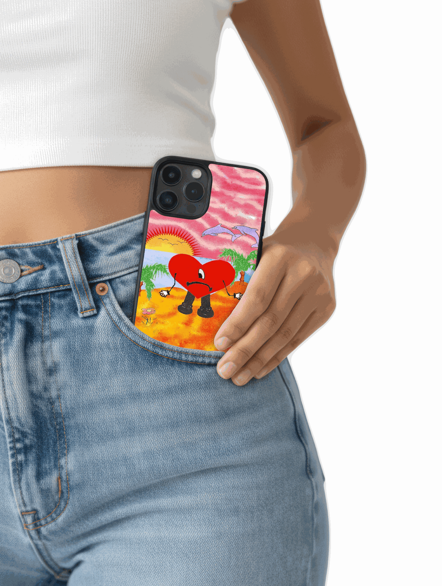Colorful Bad Bunny phone case inspired by "Tití Me Preguntó" with vibrant summer design and durable protection