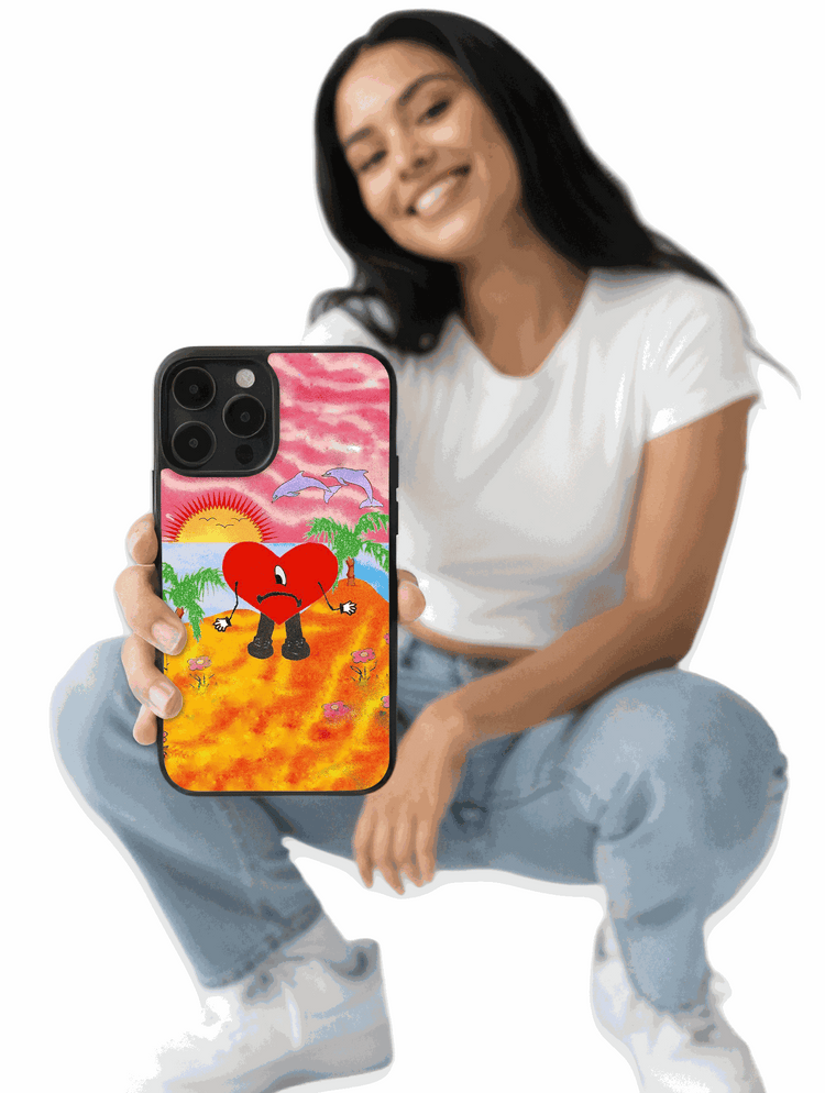Vibrant Bad Bunny phone case with colorful design inspired by "Tití Me Preguntó" and summer vibes