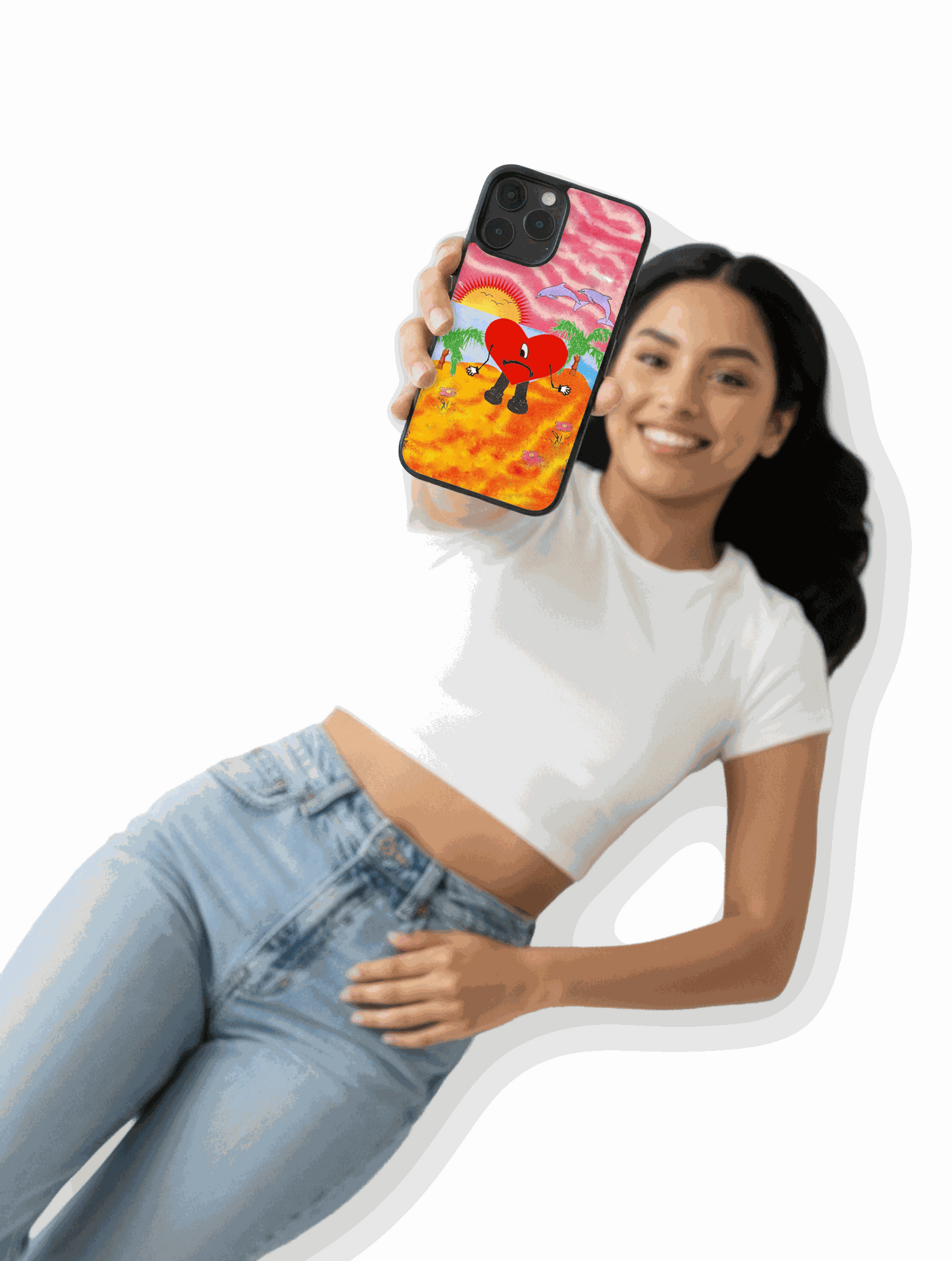 Bad Bunny vibrant colorful phone case featuring popular pop culture character and summer vibes